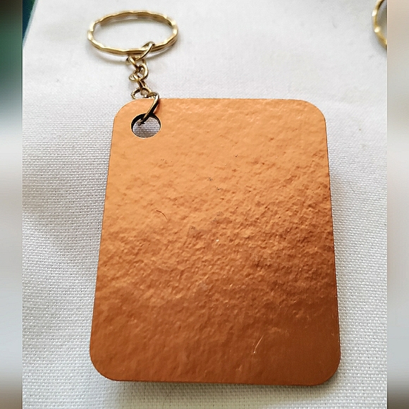 NEW Handmade Keychain Bag Tag! Copper Muro. Gold Wooden Heart. Unisex. - Picture 2 of 7